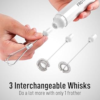 Zulay Froth N Go Milk Frother – Rechargeable 3-in-1 Handheld Frother Wand with Travel Case & USB-C Charger – Single, Double & Egg Whisk for Latte, Cappuccino, Matcha, Protein Shakes – White