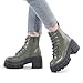 FITORY Women’s Combat Boots Lightweight Lace up Side Zipper Ankle Botas High Heel Chunky Platform Lug Sole Booties 2026 Dark Green Size 8