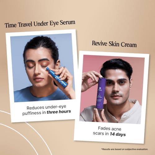 Image of OTERIA Time Travel Under Eye Serum (15ml) and Revive Skin Cream (50g) Combo for Women and Men | For Wrinkles Dark Circles Anti Ageing | Pigmentation & Under Eye Puffiness Removal (Pack of 2)