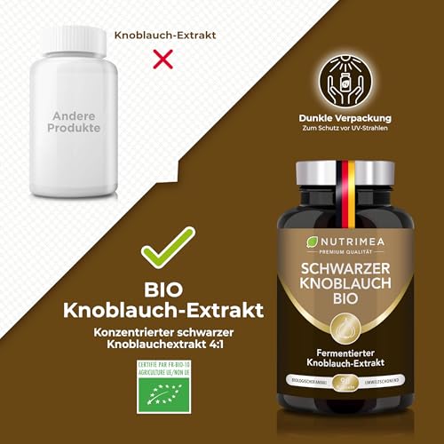 Schwarzer Knoblauch Bio - Reiner Extrakt fermentiert - Mit S-Allyl-Cystein - Hochdosiert Kapseln - Veganes Produkt - Nutrimea - Premium Qualität