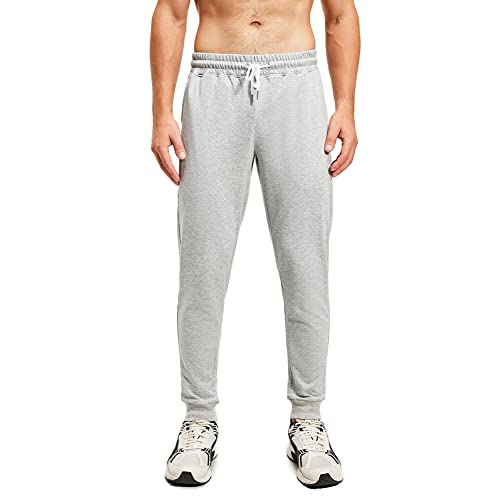 Nimenjoja Men's Joggers Sweatpants Tapered Workout Running Lounge Pants With Zipper Pockets Light Grey #TOP8