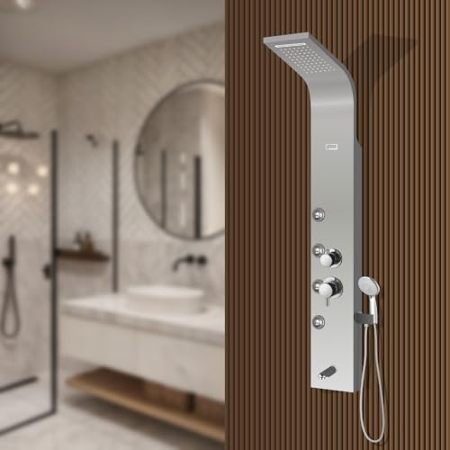 Image of JAAZ | Zander - Steel Matte Shower Panel | Waterfall & Rain Shower | 3 Function Body Jet (Steel Matte)