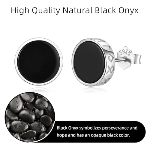 Black Onyx Stud Earrings for Men Women, 925 Sterling Silver Viking Earrings4