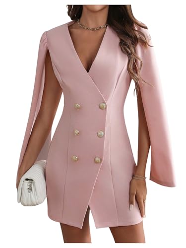 Image of Floerns Women's V Neck Double Breasted Cape Blazer Split Sleeve Elegant Blazer Dress