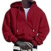 Generisch Black Men's Long Sleeve Fleece Full Zip Hoodie with Pocket Sweatshirt Men's Camp, red, S #1
