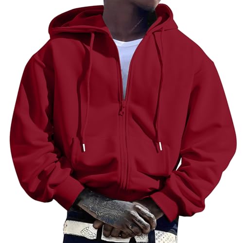Men Full Zip Hoodies Oversized Hooded Sweatshirt with Pockets Fall Lightweight Zip Up Jacket Coat Cardigan Sweater