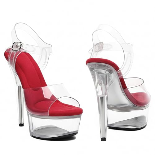 WUXIN H&P Women's 6in Clear Platform High Heels Ankle-Strap Sexy Stiletto Pole Dance Exotic Sandal Shoes US 10 by WUXIN H&P - Used condition - Image 6