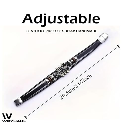 2 Set Retro Faux Leather Guitar Bracelet, Zinc Alloy Rock Music Guitar Genuine Leather Bracelet, Punk Guitar Bracelet for Men, Guitar Handmade Braided Multi-Layer Wrap Bracelet3