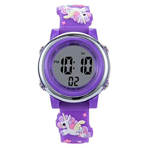 Kids Watches 3D Cartoon Silicone Unicorn Waterproof 7 LED Color Lights Toddler Digital Wrist Watch with Alarm Stopwatch for 3-10 Year Girls Little Child (Deep Purple)