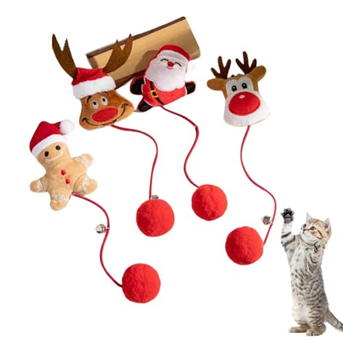 BRTNUP 4 juguetes de Navidad para gatos con hierba gatera, juguete para gatos de árbol de Navidad, hierba gatera, juguete de peluche para perros, juguetes para perros pequeños, juguete interactivo