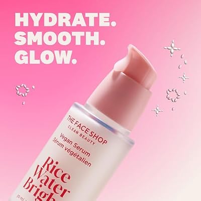 The Face Shop Rice Water Bright Vegan Serum - Targets Uneven Skin Tone & Dryness, Brightening, Nourishing, Hydrating - Rice Water, Hyaluronic Acid, Niacinamide - Korean Skin Care