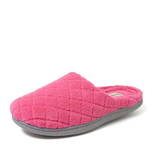 Dearfoams Women's Leslie Washable Memory Foam Terry Clog with Wide Widths Slipper, Paradise Pink, 9-10