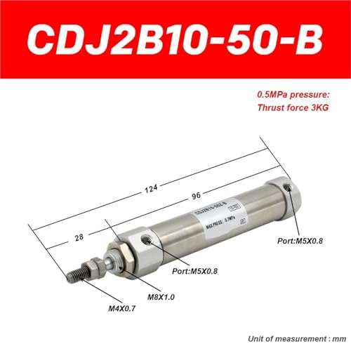 Vérin pneumatique double effet CDJ2B10 rigidité inox 10mm