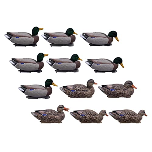 Final Approach Live Mallard EVA Floaters with Flocked Drake Heads and 12 Slot Decoy Bag, 12 Pack