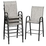 Amopatio Outdoor Bar Stools Set of 4, Comfortable Bar Height Patio Chairs, All-Weather Textile Patio Bar Stools, Sturdy High Back Outdoor Bar Chairs for Backyard, Porch, Balcony, Light Grey