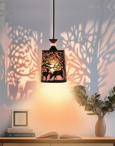 Image of Groeien Black Finish Metal Crystal Hanging Pendant Ceiling Lamp Fixture | Chandelier for Home, Indoor, Outdoor,Living Room, Bedroom(Bulb not Included) (DeerShade, 1)