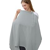 Hicoco 100% Muslin Cotton Breastfeeding Cover, Multi-use Nursing Covers with Arch Neckline, Breathable Nursing Apron (grey)