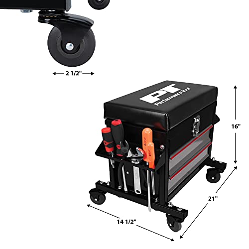 Performance Tool W85024 Drawer Creeper Rolling Work Seat With Tool Box For Mechanic Garages And Workshops, Black, 16X9-Inch Seat #TOP3