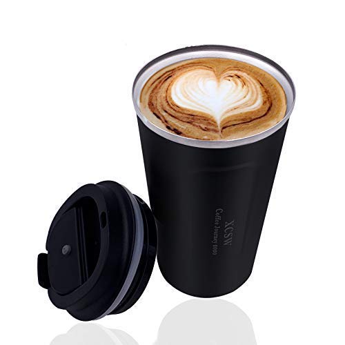 XCSW- Taza de café , Térmica de Doble Pared, Aislado al Vacío Taza de té Reutilizable Taza de Viaje para café, té y Bebidas frías Acero Inoxidable de Doble Pared con Aislamiento (18oz) Cover