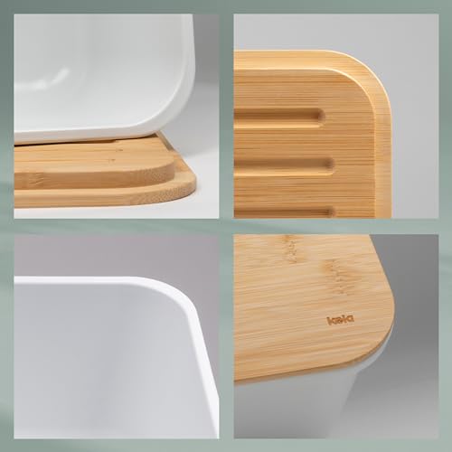 kela Brotkasten weiß mit Lüftungslöcher 38x21x12,5cm, FSC Bambusdeckel als Schneidebrett, Brotbox Kunststoff, APART, Brotaufbewahrungsbox