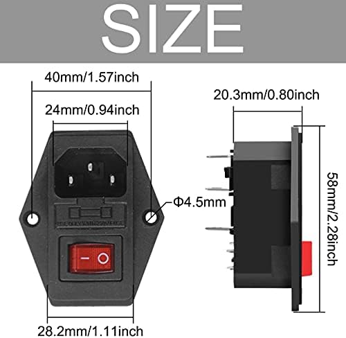 Xiatiaosann 5 PCS Inlet Module Plug, Rocker Switch Power Socket IEC320 C14 5A Fuse Switch Male 10A 250V 3 Pin Power Socket with 5 pcs 5A Fuse & 5 pcs 10A Fuse