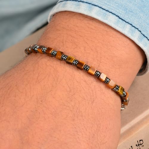 Pulsera ajustable para hombre con piedra cuadrada y cadena de acero inoxidable miniatura 4
