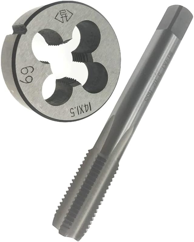 M14x1.5 Tap and Die Set Right Hand, M14 x 1.5 Thread Tap and Round Die HSS M14X1.5 Tap Die Set RH Threading Tool Hand Tools Machine