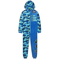 Get Trend Schlafoverall Kinder & Teenager, Fleece Pyjama Overall mit Kapuze, Gamer Onesie Schlafanzug, Geschenk für Jungen (11-12 Jahre, BAU Gaming)