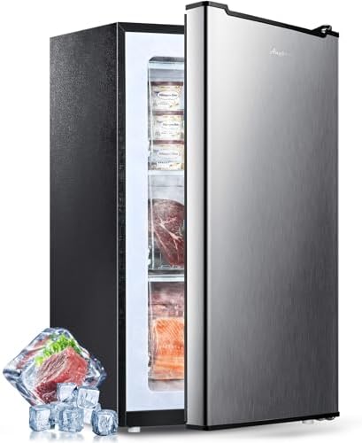 Anypro Compact Mini Upright Freezer 3 Cu.Ft with 3 Pull-down Drawer Doors and Adjustable Thermostat, Single Door Small Deep Standing Freezer Rapid Cooling for Home, Office, Dorm, Garage, Silver