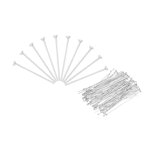 MECCANIXITY 600Pcs Flat Head Pins for Jewelry Making 40mm Brass Flat Head Pins Jewelry Head Pins for Craft Earring Bracelet Necklace Pendant Supplies 20 Gauge Silver