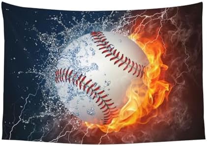 Gbuzozie Baseball Ball In Fire And Water Tapestry Sport Wall Hanging Decor For Bedroom Living Room Dorm 60x40 Inches