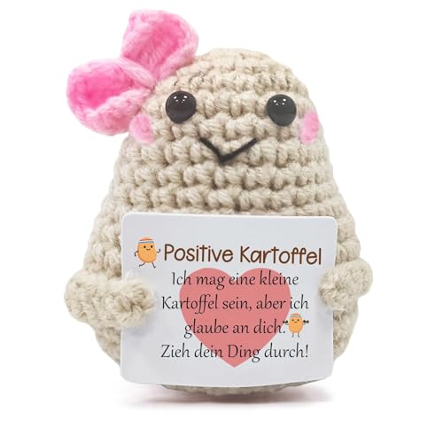 LIURFLNC Positive Kartoffel, Positive Potato Pocket Hug Gifts, Positive Kartoffel Deutsch, Glücksbringer Gifts for Girlfriend Women Hospital Gift Knitted Wool Potato Doll with Positive Energy Card