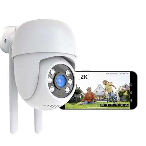 AMOROM 2K Outdoor Security Camera, 360° CCTV Camera with Color Night Vision, Alarm Siren, Spotlight, Motion Detection, 2 Way Audio, Waterproof, Works with Alexa/Google Home, 2.4GHz Wifi
