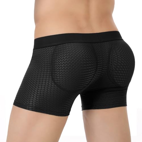 Men's Padded Underwear, Men's Breathable Butt Lifting Boxer Briefs with Removable Pads