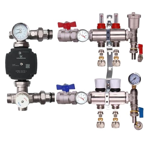 Kudos-Trading Water Underfloor Heating Manifold Kit – Easy Install, Durable Brass Components, Universal Compatibility, for Radiant Heating Systems, Includes Valves & Connectors (2 Port Kit)
