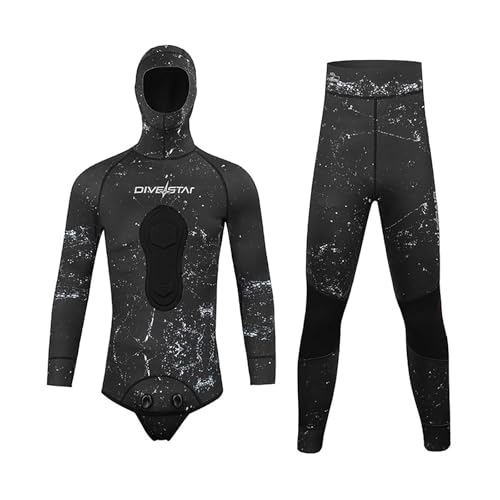 WYYHAA 1.5MM Neoprene Spearfishing Wetsuit with Hooded, 2 Pieces Camouflage Hunting Diving Suit with Loading Chest Pad for Cool Water Freediving Snorkeling,3XL