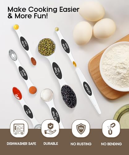 Image of MTROYALDIA 8 PCS 304 Stainless Steel Measuring Spoons Set, 8 Pieces Magnetic Measuring Spoons for Cooking Baking, Coffee Sugar Salt for Liquid Wet and Dry Ingredients (Black)