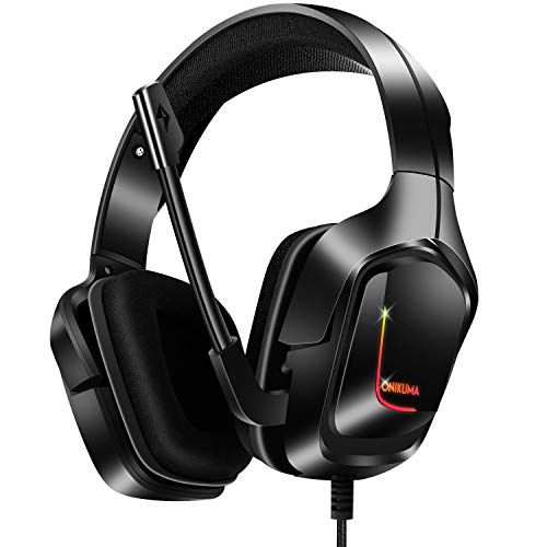 Gaming Headset, Gaming Headphones with 7.1 Surround Sound Noise Isolation PC Headset with Mic & RGB LED Light, Soft Memory Earmuffs Compatible with PC/MAC Games