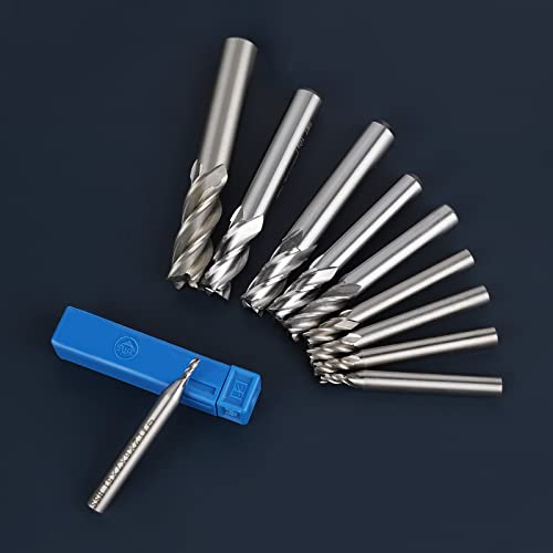 EFUTURETIME 10 Stück 4 Flöten HSS Schaftfräser φ2-12mm, CNC Fräser Set, Zylinderschaft Schaftfräser Schnellarbeitsstahl für Aluminium, Holz, Plexiglas, Präzisionsarbeit