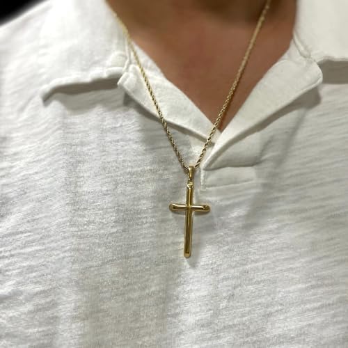 24K Diamond-Cut Miami Cuban Rope Chain Necklace with Cross Pendant – 2mm, Available in Gold-Plate 18”, 20”, 22”, or 24” Lengths3