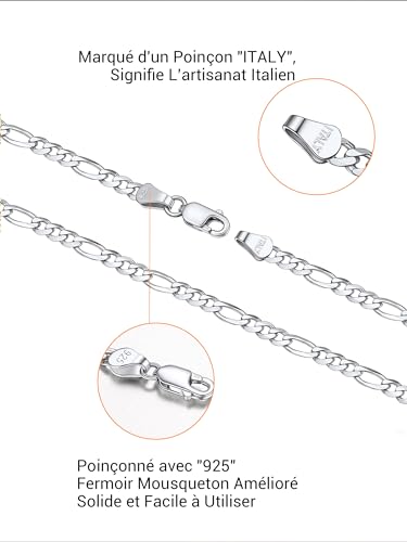 Chaîne Figaro Argent Homme 66cm Collier Quotidien Chic 3mm