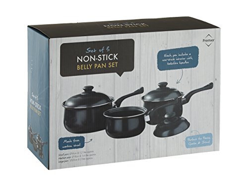 Premier Housewares Black Non stick Steel Cookware Set of Pans and Pots for Cooking in Kitchen Stainless Steel Kitchen Set Stainless Steel 3 Pieces - Image 5