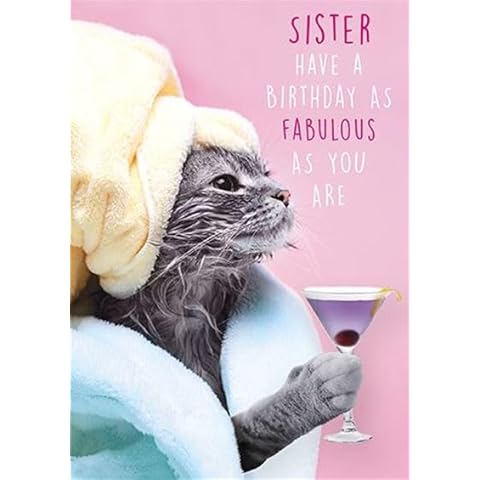 Sister Fabulous Birthday Card with Cat Cover