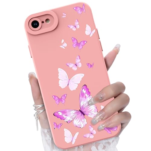 CASBST for iPhone SE/8/7 Phone Case, Colorful Butterfly Pattern, Pink