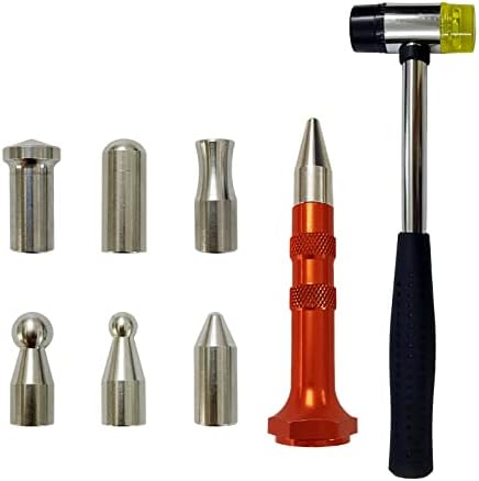 CYGOODS 8Pcs Car Dent Repair Paintless Removal Tools Stainless Steel Tap Down Pen Rubber Hammer Bulge Repair Auto Body DIY High Point Fix Kits
