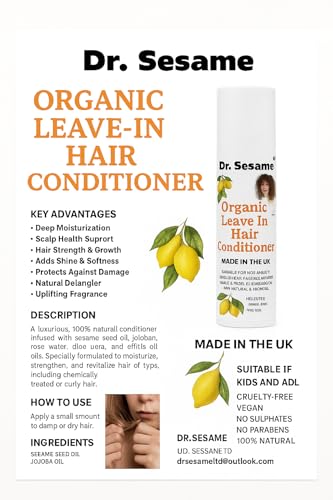 Dr. Sesame Organic Leave-In Hair Conditioner, 100% Natural with Sesame Seed Oil and Jojoba Oil, Vegan, Cruelty-Free, 100 ML