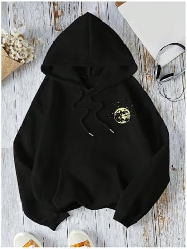 SOLY HUX Women's Graphic Hoodies Drawstring Long Sleeve Moon Print Sweatshirt Pullover Fall Tops