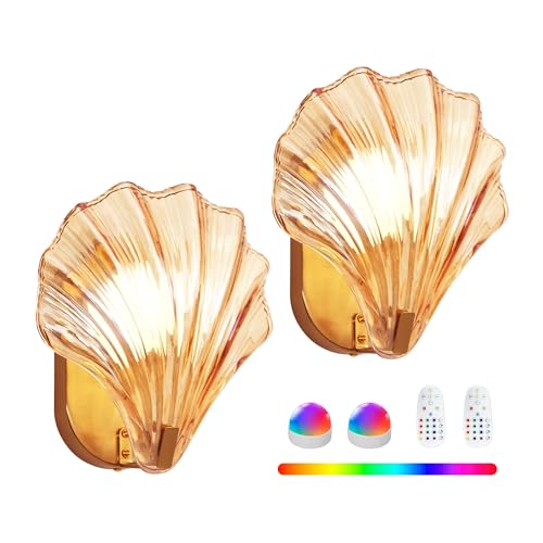 Weyderk Vintage Battery Operated Wall Sconces with Remote, Amber Rechargeable