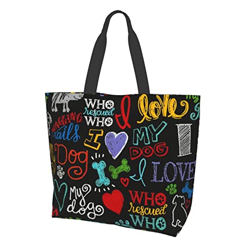 Animal Novelty I Love My Dog Reusable Tote Bag Women Large Casual Handbag Shoulder Bags For Shopping Groceries Travel Outdoors #TOP7