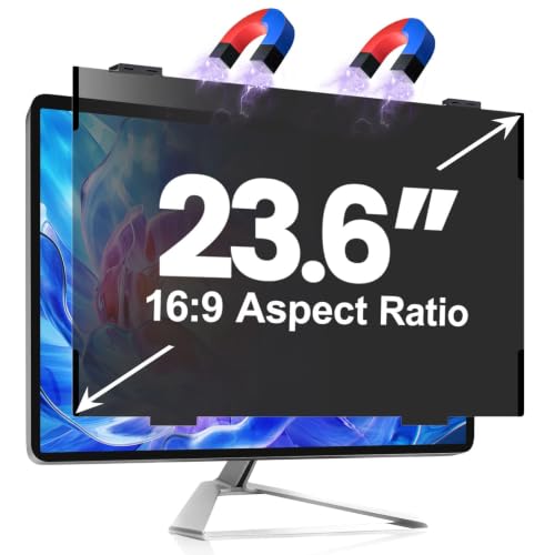 Image of Computer Privacy Screen 23.6 Inch Magnetic, Removable Hanging Privacy Shield for Frameless Monitor 16:9 Widescreen, Anti Blue Light, Anti-Glare Protector